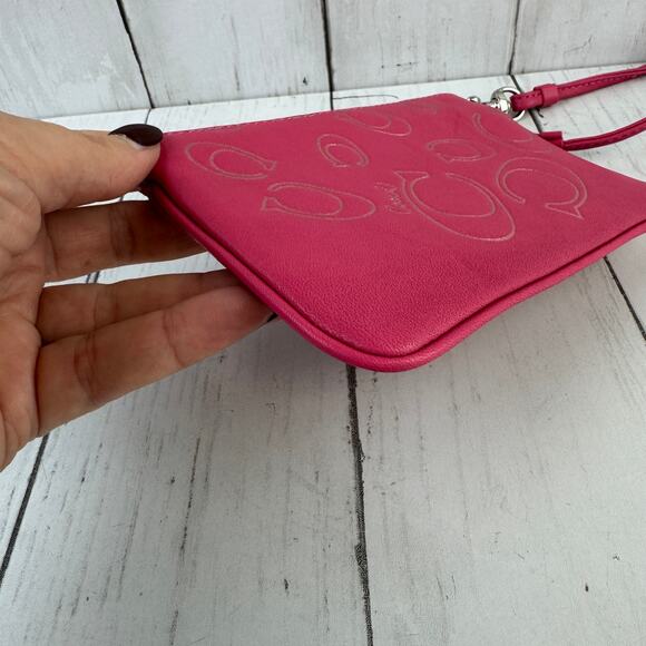 Coach Pink Silver Leather Logo Wristlet Wallet Satin Lined Y2K Style Barbiecore - Picture 6 of 11